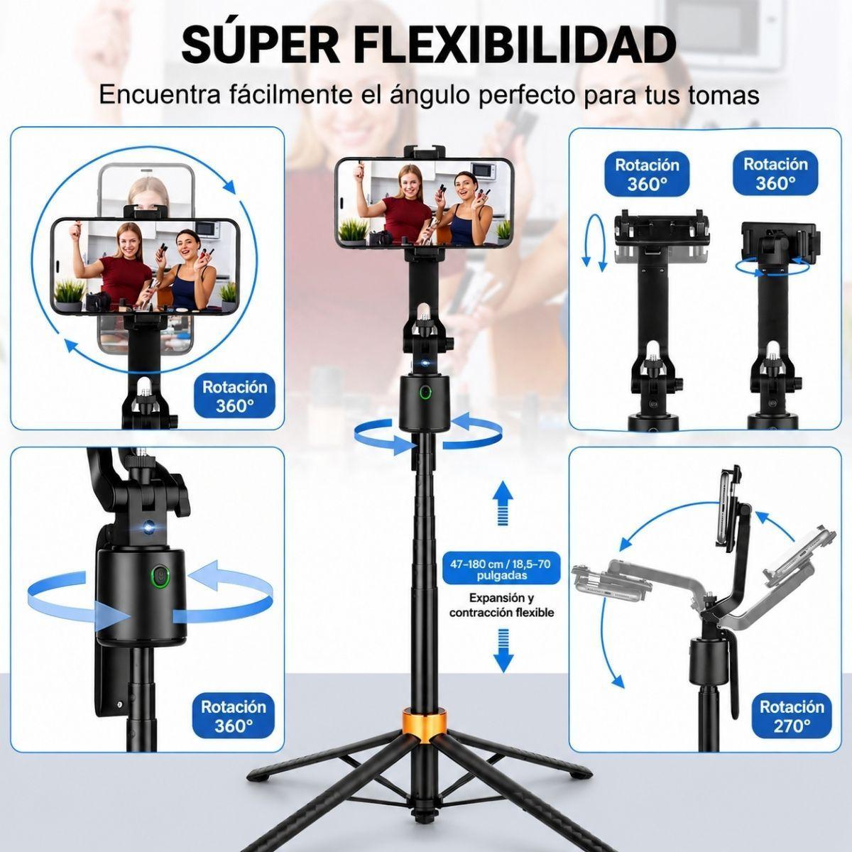 Tripode Palo Selfie Luz Led Y Seguimiento Facial 360 180cm-6