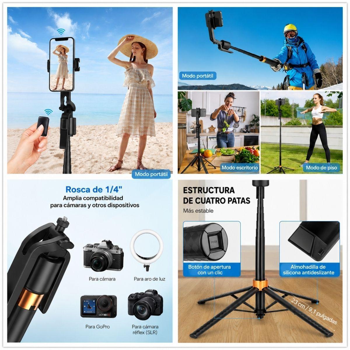 Tripode Palo Selfie Luz Led Y Seguimiento Facial 360 180cm-8