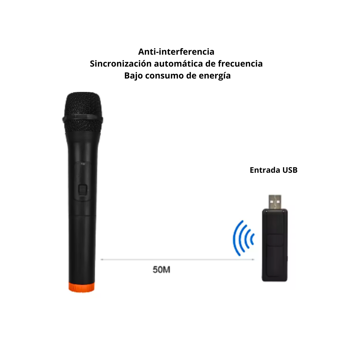 Microfono Inalambrico 50 Metros De Alcance Karaoke Usb-2