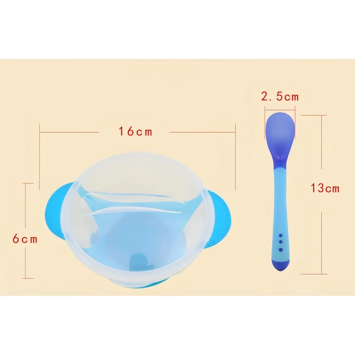 Set Alimentaci n Bebe Cuchara Pocillo Con Ventosa Fijacion Azul-5