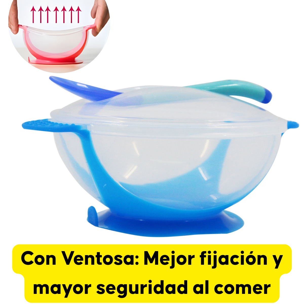 Set Alimentaci n Bebe Cuchara Pocillo Con Ventosa Fijacion Azul-3