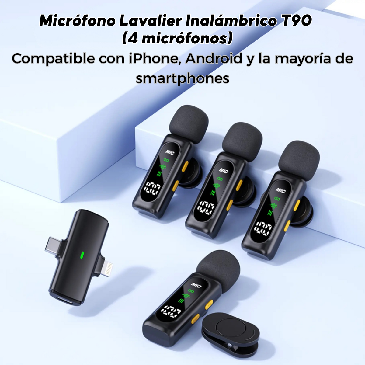 Pack 4 Microfonos Lavallier Inalambrico T90 Vlogs Usbc-3
