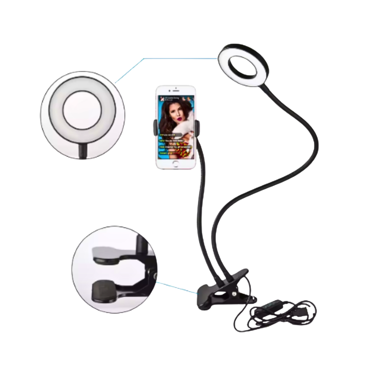 Soporte Clip Para Celular Ajustable Con Aro De Luz 9cm-2