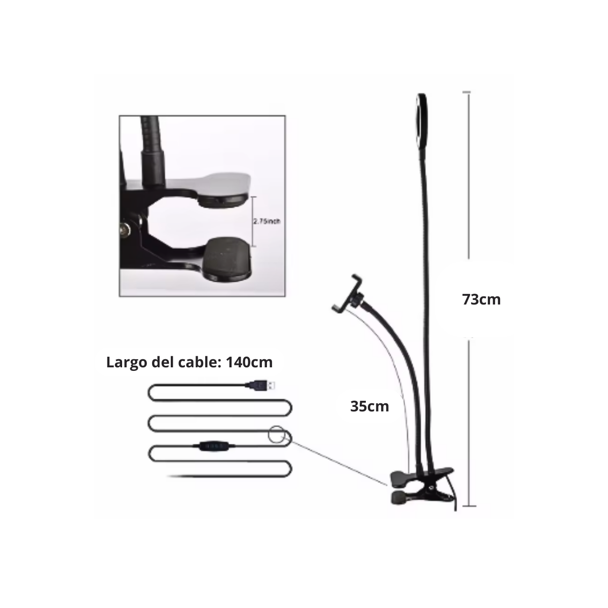 Soporte Clip Para Celular Ajustable Con Aro De Luz 9cm-3