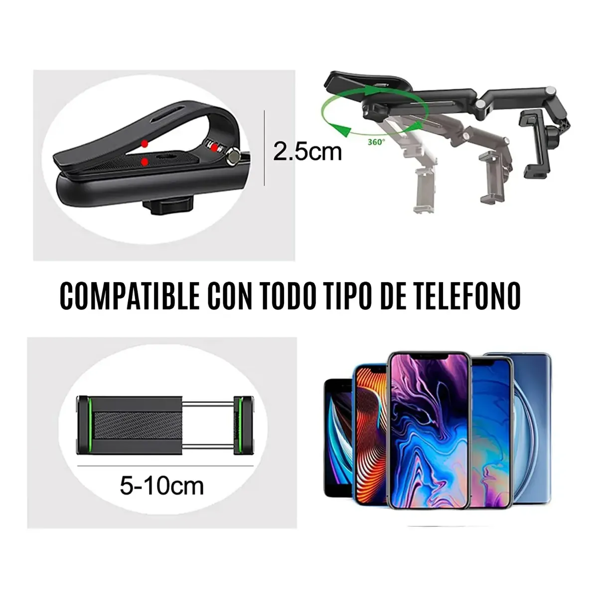 Soporte Celular Para Espejo Retrovisor De Auto Ajustable 360-4