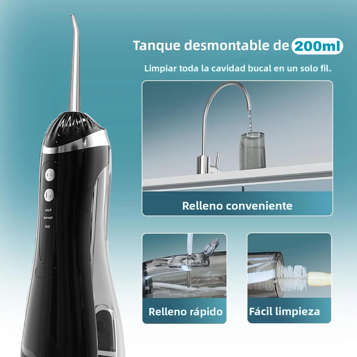 Irrigador Bucal Oral Portatil Recargable Usb 200ml-6