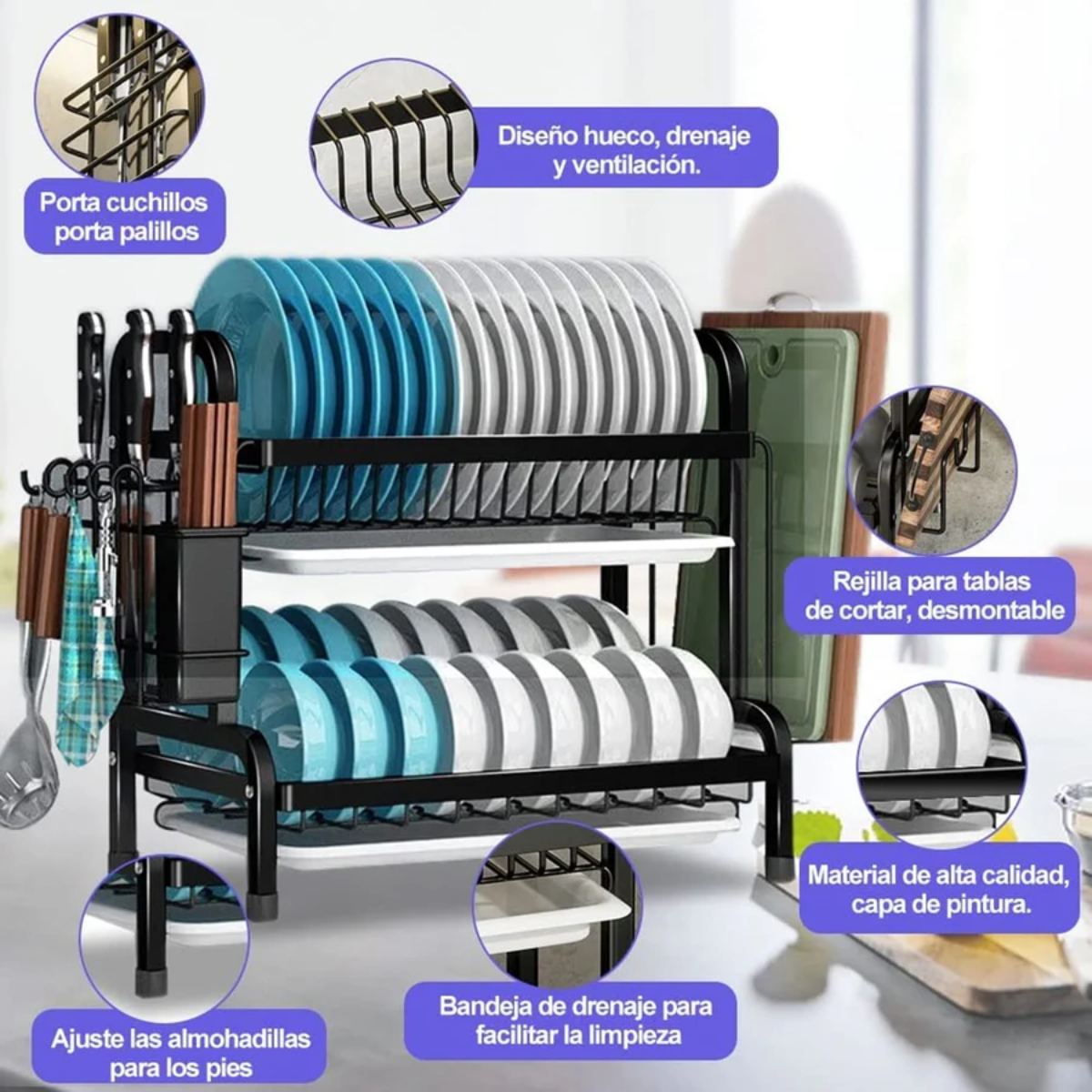 Secaplatos Cocina Escurridor Platos Cubiertos 2 Niveles-2