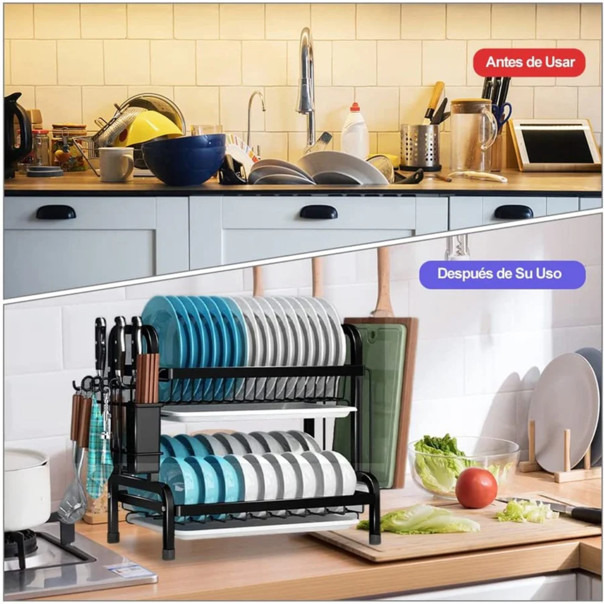 Secaplatos Cocina Escurridor Platos Cubiertos 2 Niveles-6
