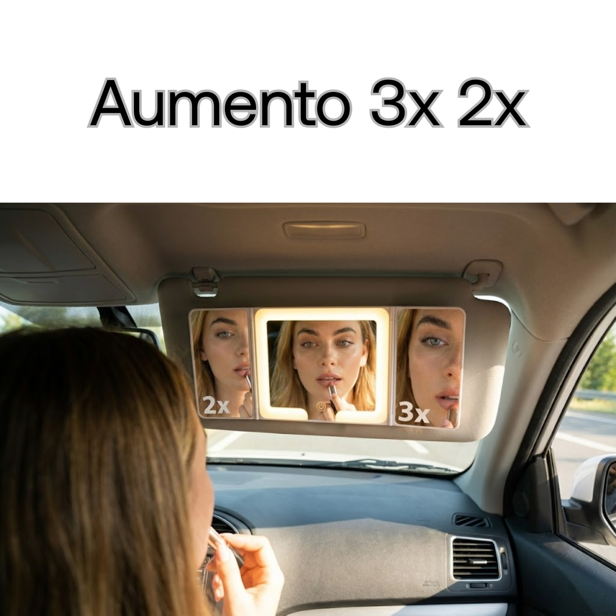 Espejo Maquillaje Aumento 3x 2x Luz Led Para Auto 3 En 1-2