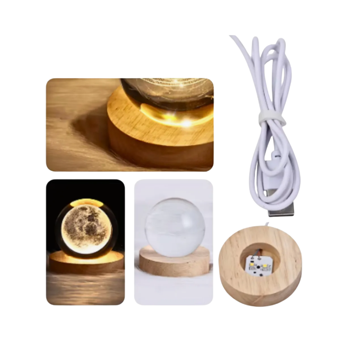 Lampara De Mesa De Noche Esfera De Cristal 3d 6 Cm Diámetro -3