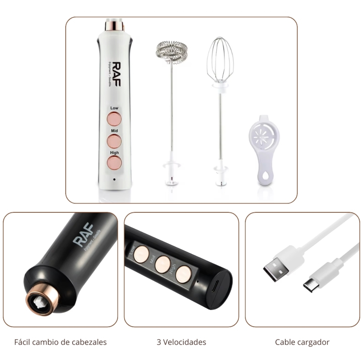 Mini Batidor de Mano Espumador Leche Huevo 3 en 1-2