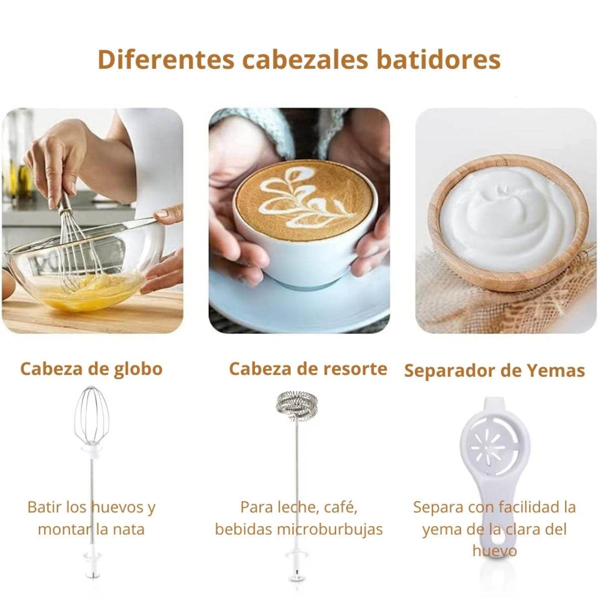 Mini Batidor de Mano Espumador Leche Huevo 3 en 1-3