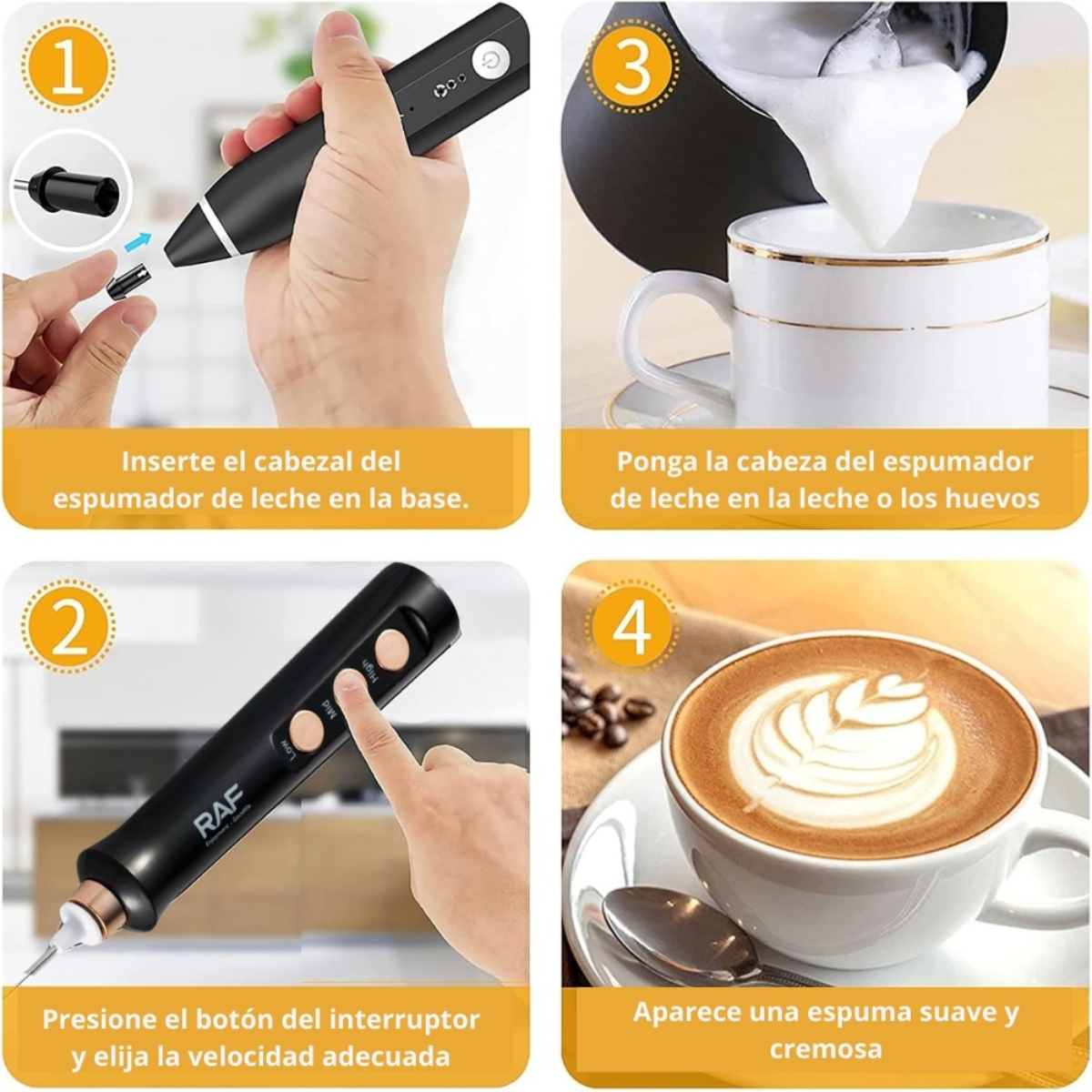 Mini Batidor de Mano Espumador Leche Huevo 3 en 1-4