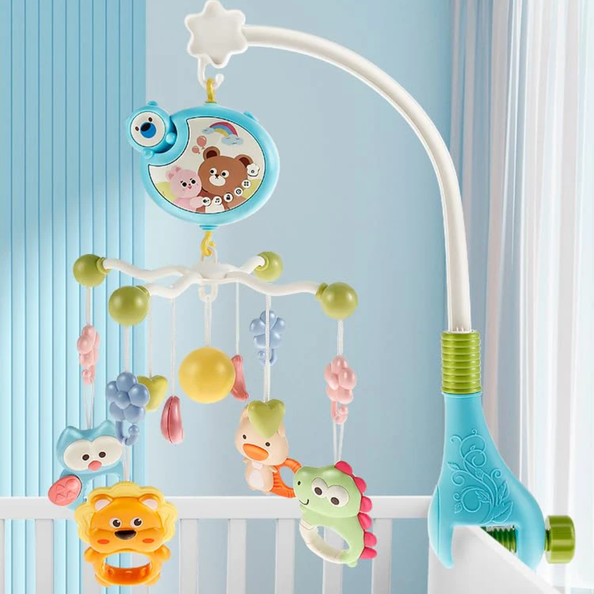 Movil Musical Para Cuna Proyector Luces Y Sonidos Bebe Azul-7