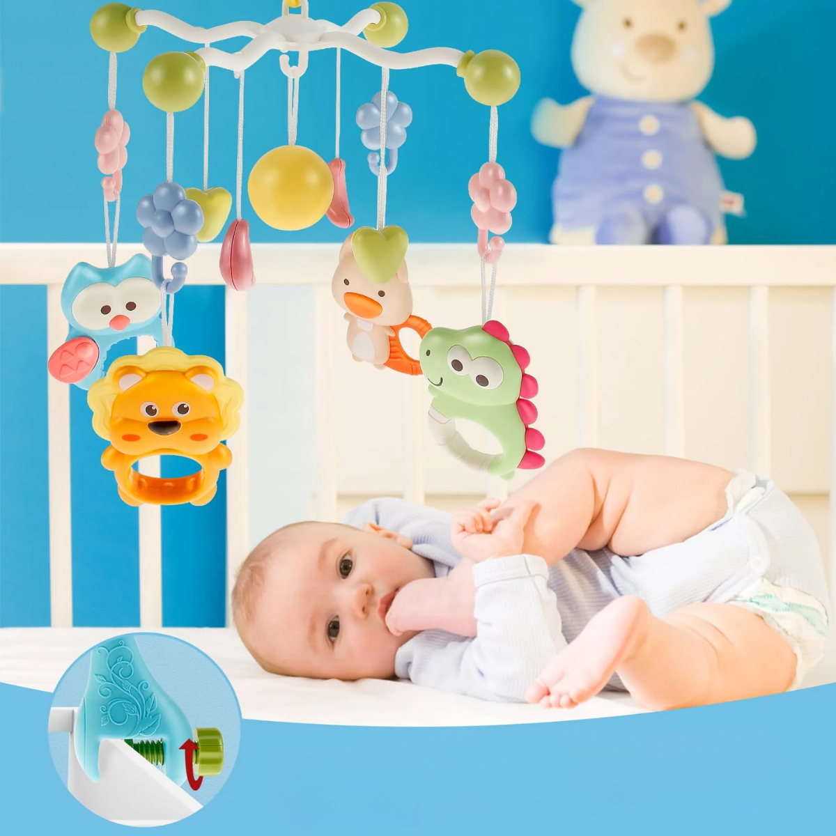 Movil Musical Para Cuna Proyector Luces Y Sonidos Bebe Azul-9