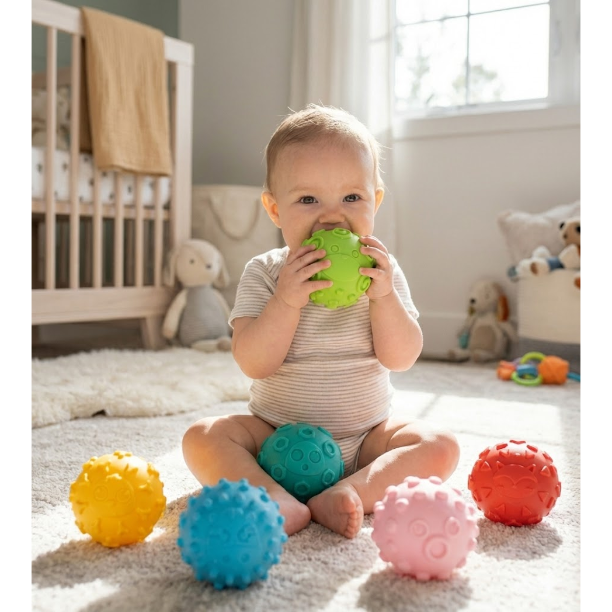 Set 6 Pelotas Texturizadas Goma Sensoriales Para Bebes-2