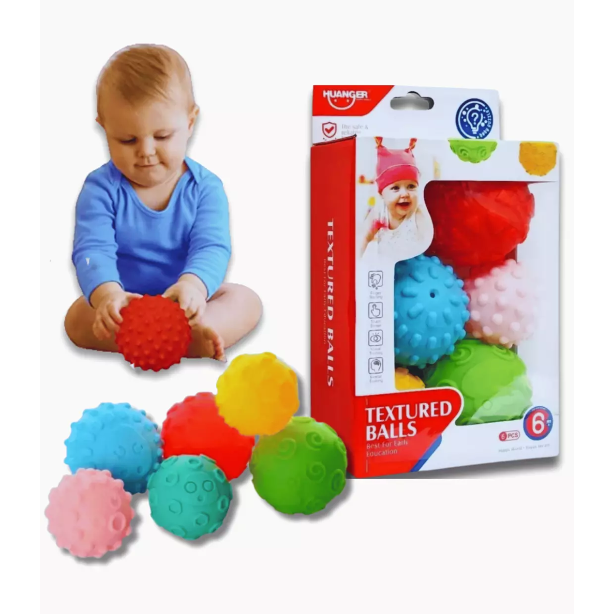 Set 6 Pelotas Texturizadas Goma Sensoriales Para Bebes-5