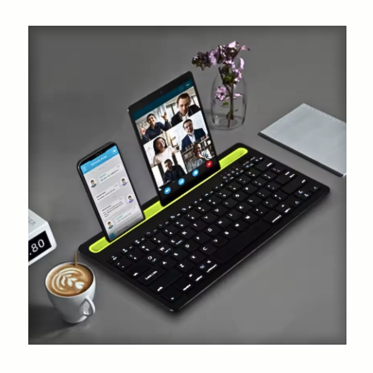 Teclado Inalámbrico Bluetooth Dual Soporte Celular Tablet-2