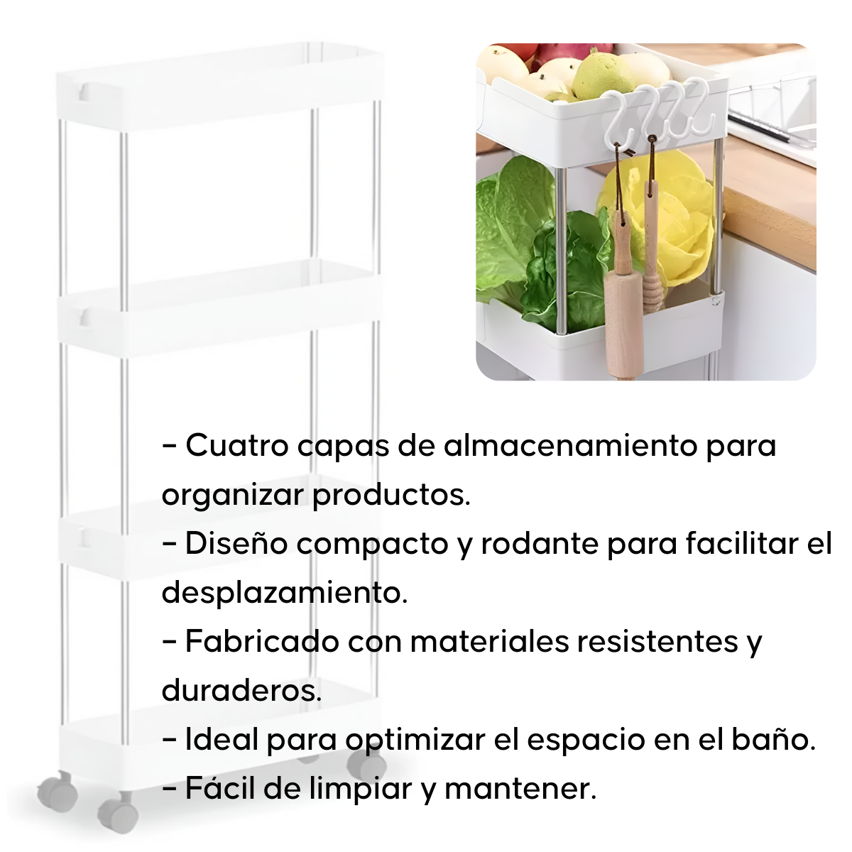 Carrito Organizador Multiuso Delgado 4 Niveles Con Ruedas-2