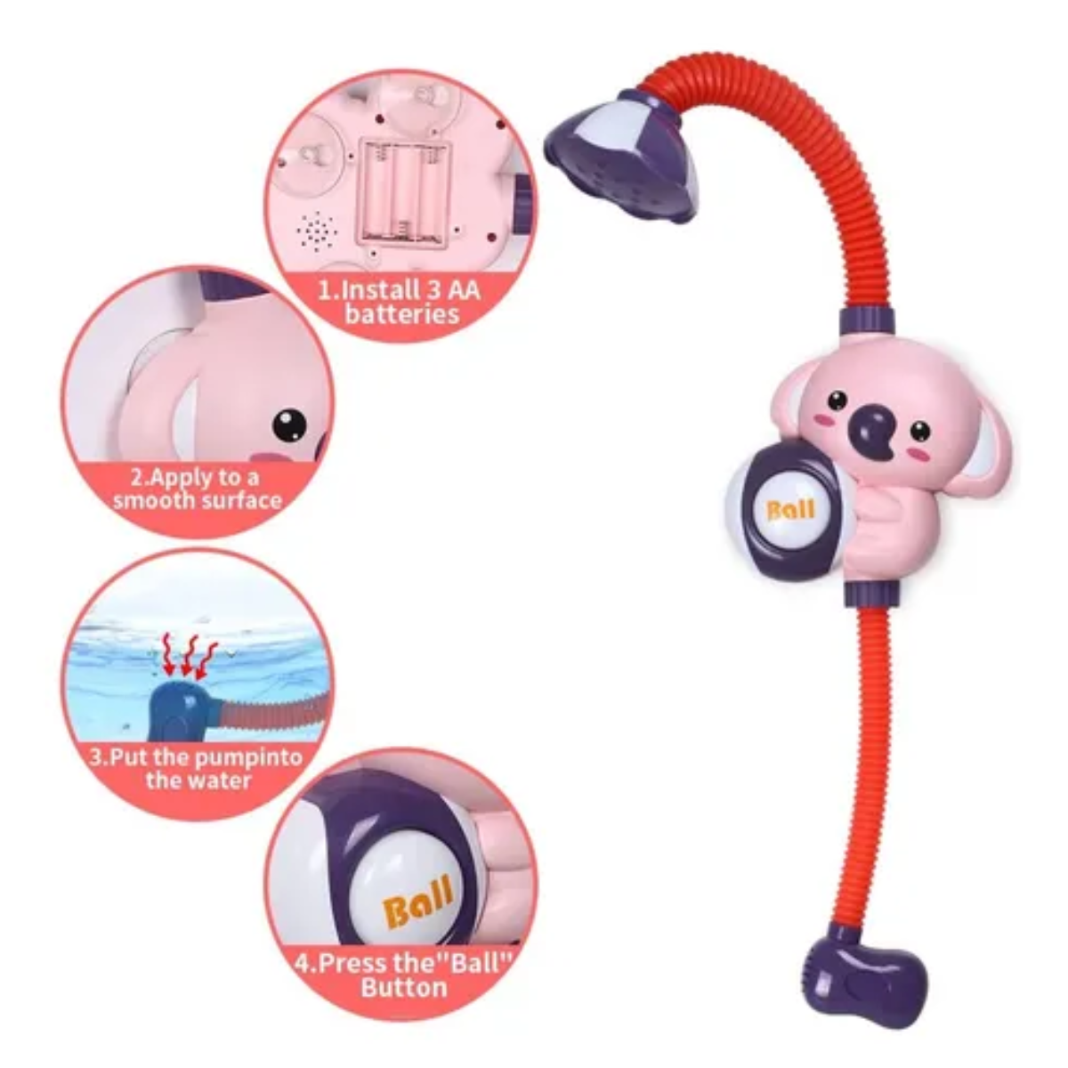 Elefantito Regadera De Baño Para Bebe Juguete Ducha Tina Rosa-2