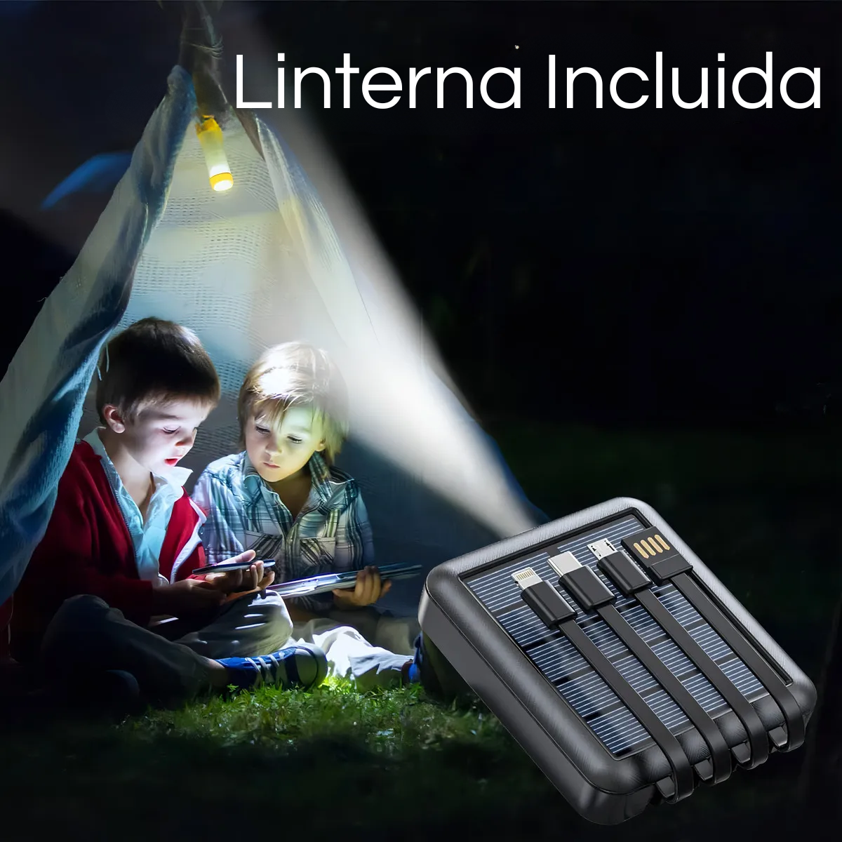 Cargador Inalámbrico Powerbank 10000mah Carga Solar 4 cables-6