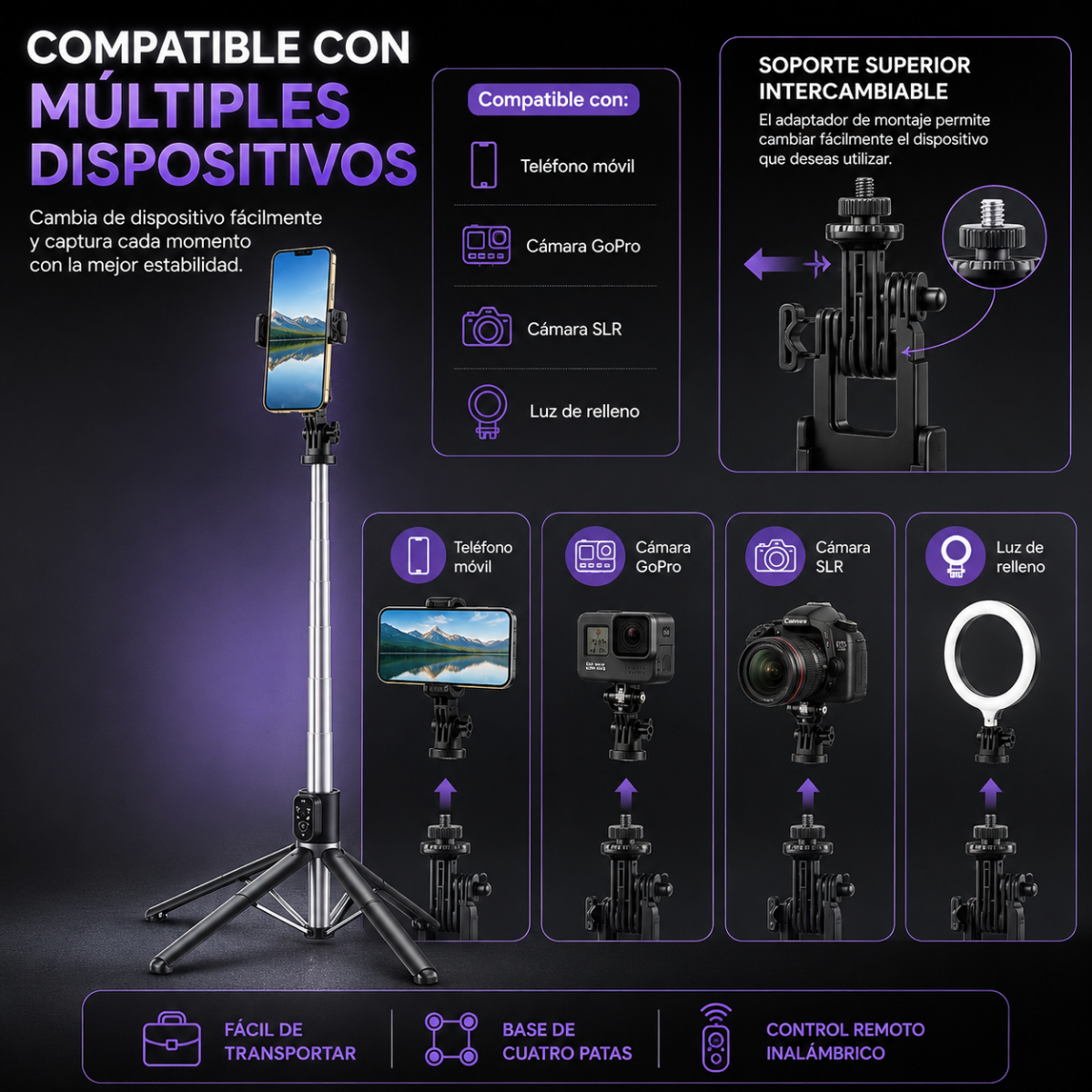 Tripode Celular Extensible De 2 2m Baston Selfie Con Control-2