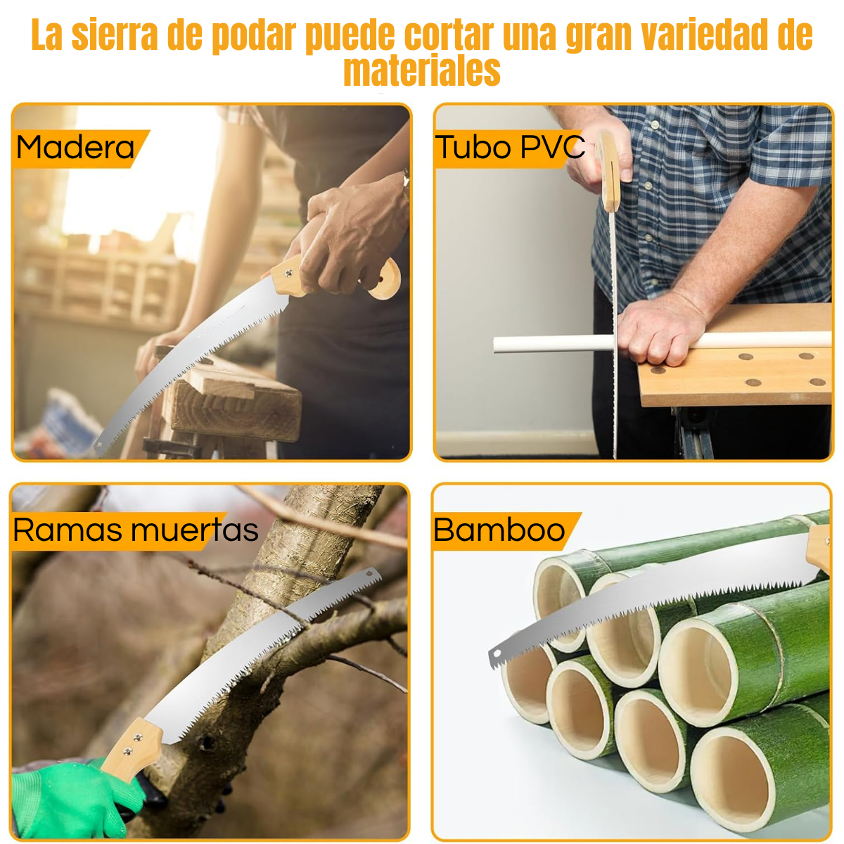 Sierra Podadora Curva Manual Mango Madera + Funda 33 Cm-2