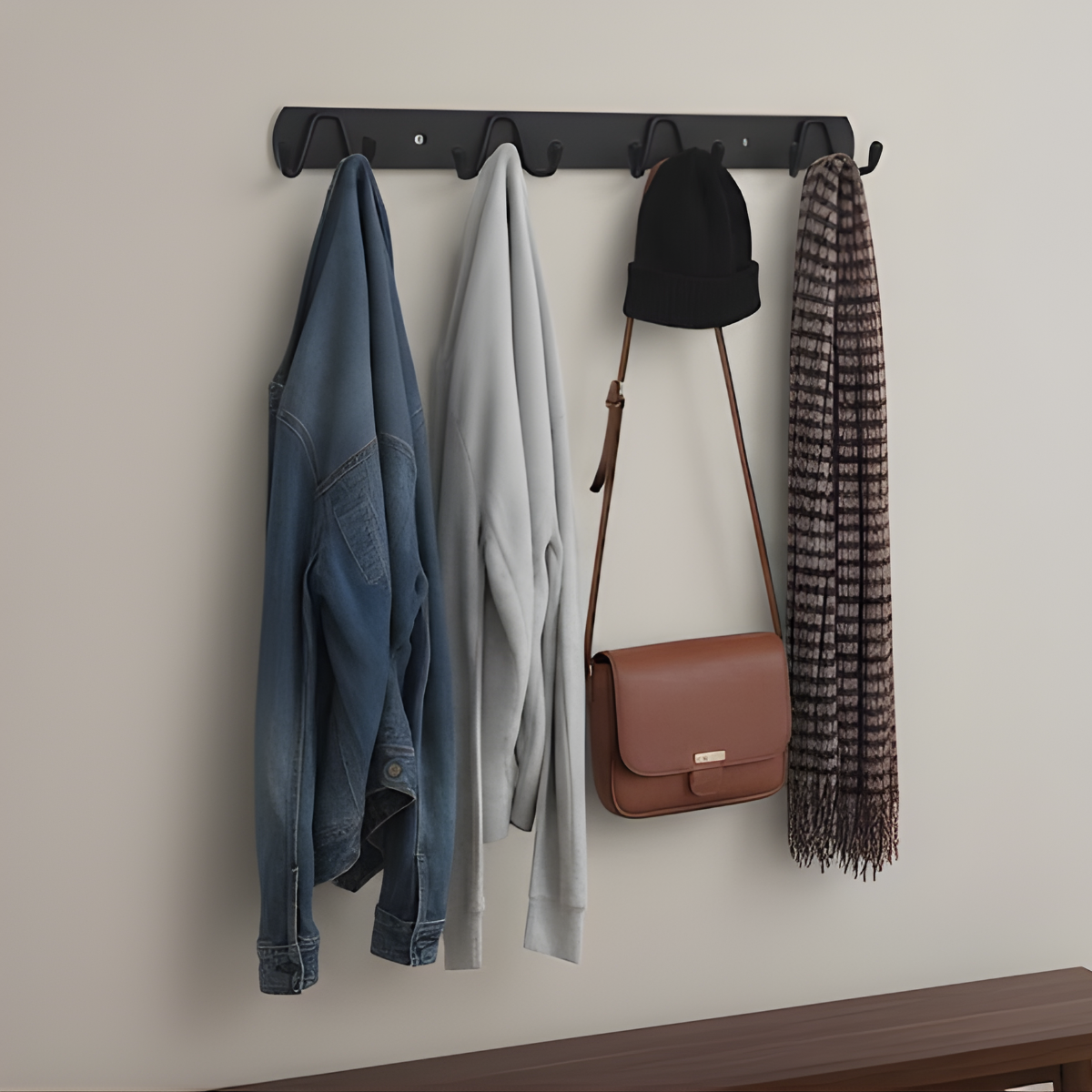 Perchero De Pared Metal Negro 4 Ganchos Doble Multiuso-4