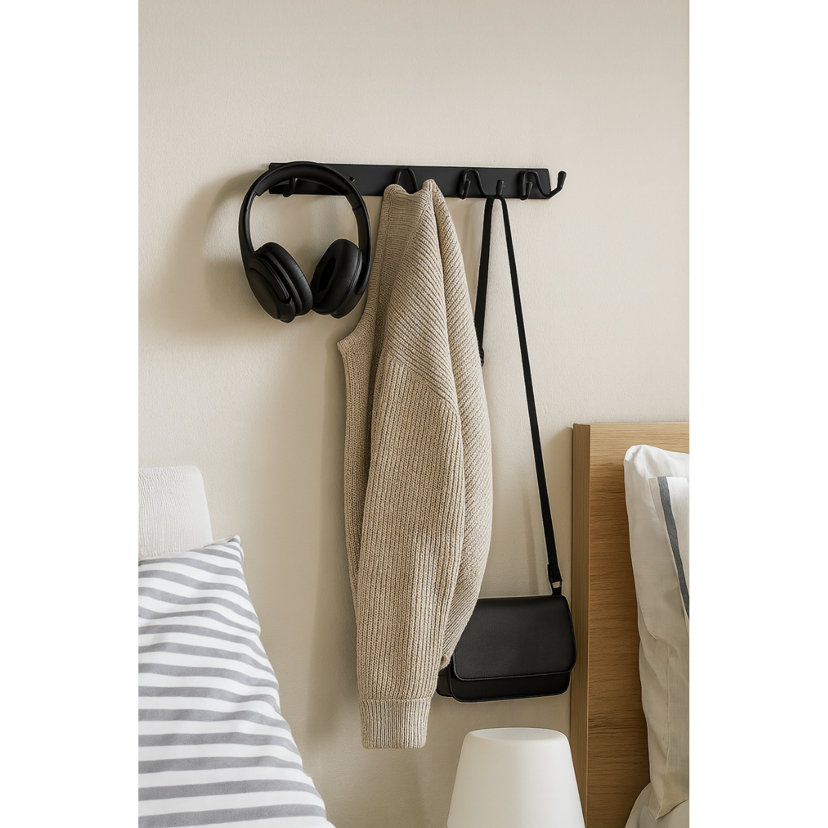 Perchero De Pared Metal Negro 4 Ganchos Doble Multiuso-5