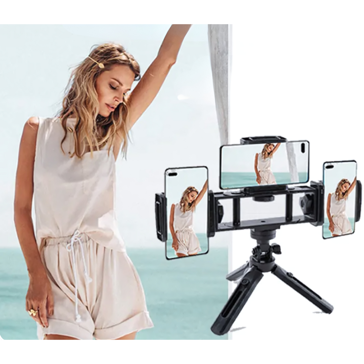 Soporte Para Celular Triple Para Grabación Fotos Multiuso-4