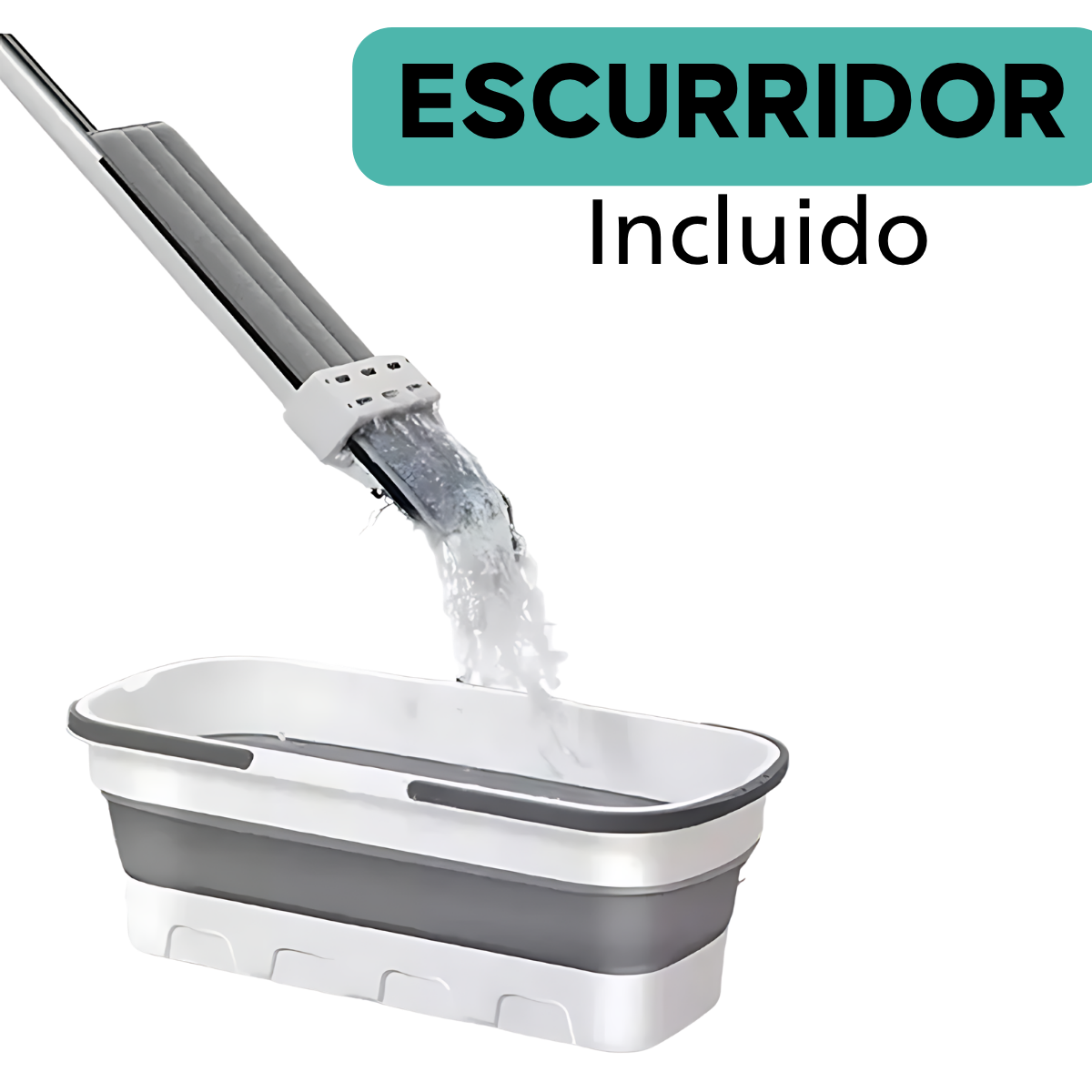 Mopa Plana Microfibra Con Balde Plegable Escurridor Incluido-1