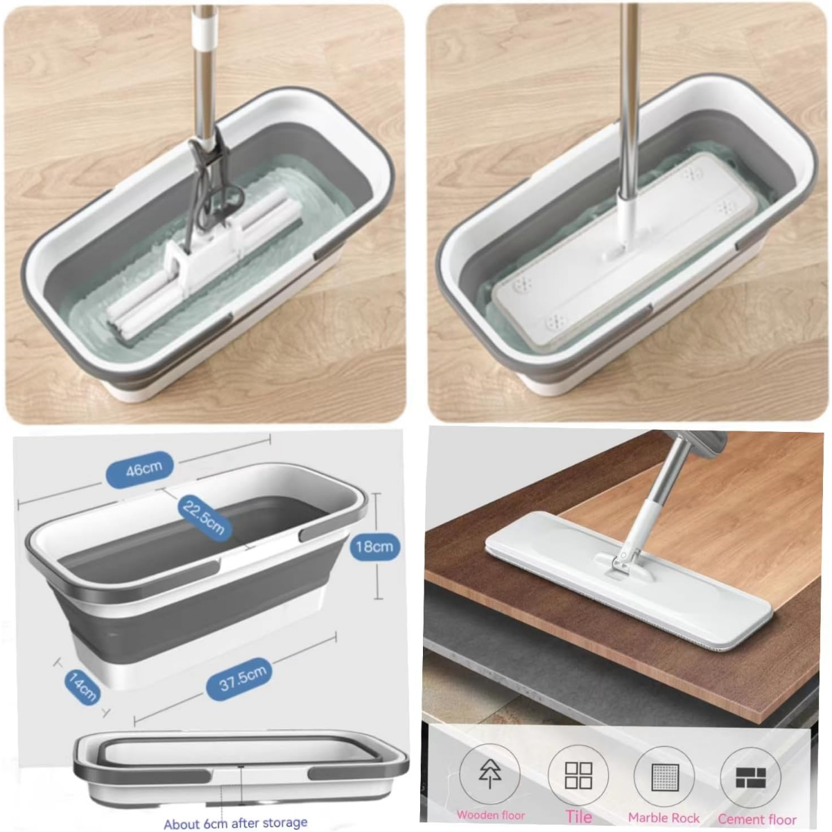 Mopa Plana Microfibra Con Balde Plegable Escurridor Incluido-4