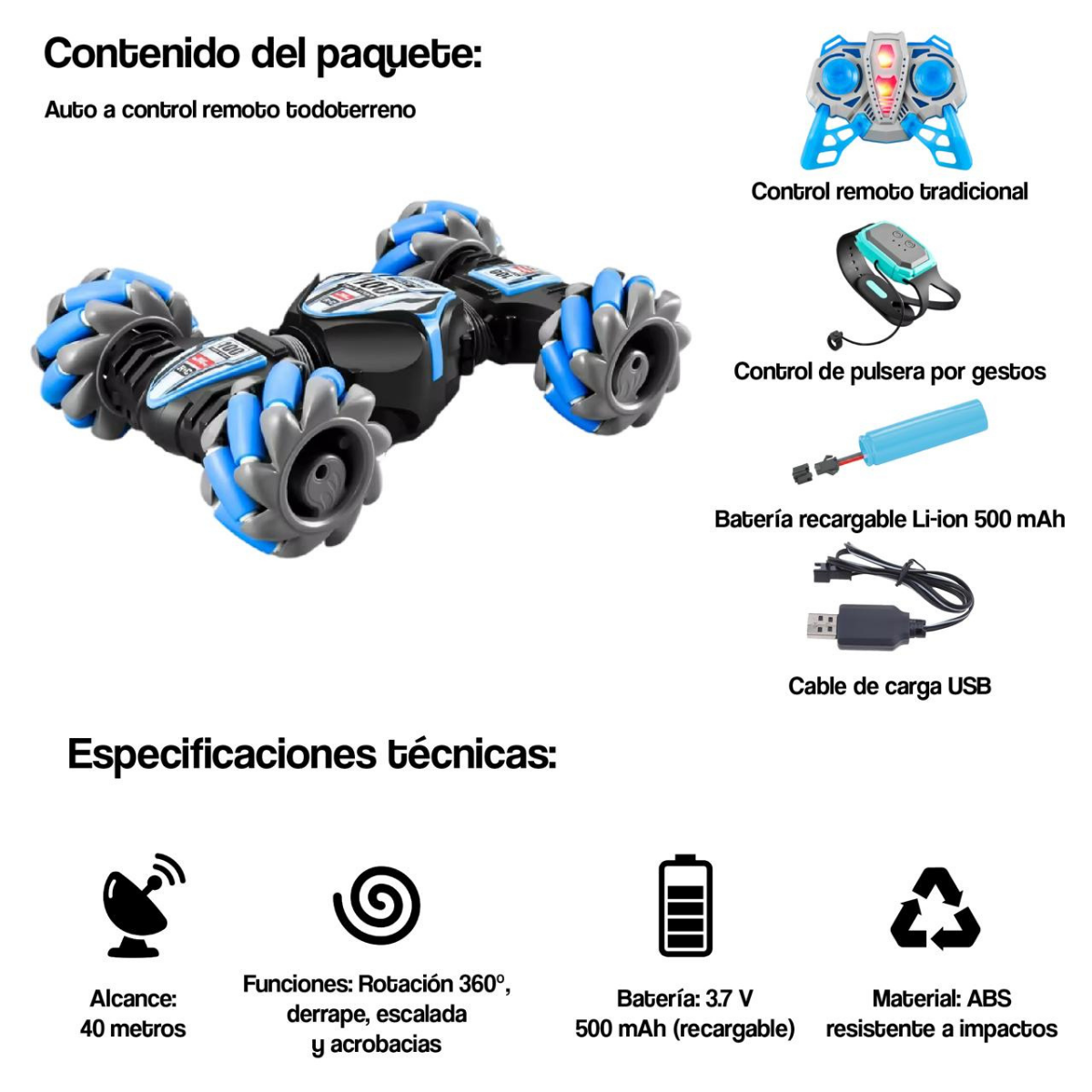 Auto Control Remoto Acróbata + Pulsera Control Mano-2
