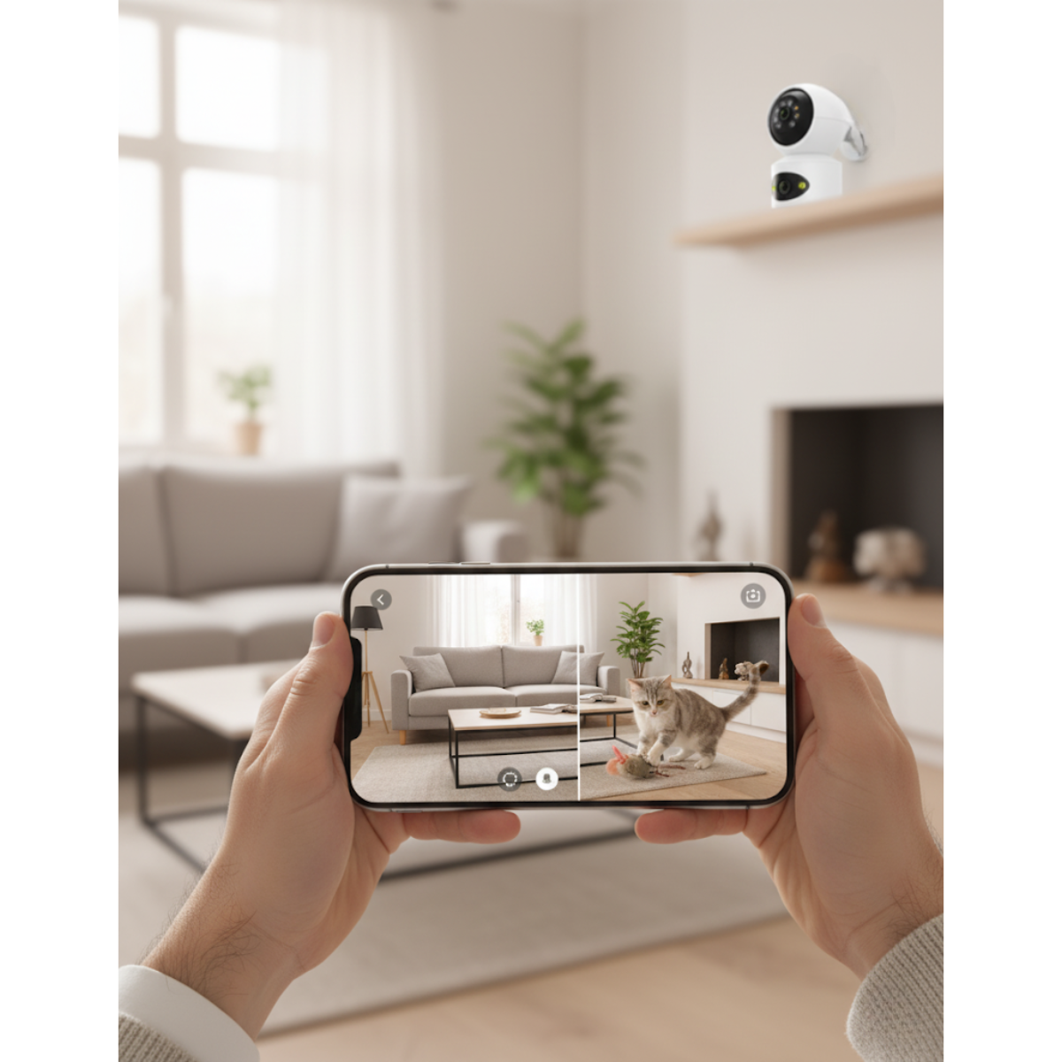 Wifi Cámara Seguridad Hogar Visión Remota Doble Lente-5