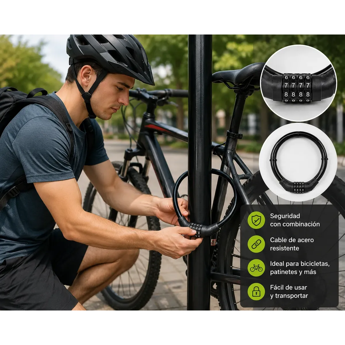 Candado Cable Seguridad Bicicleta Combinacion Numerica-4