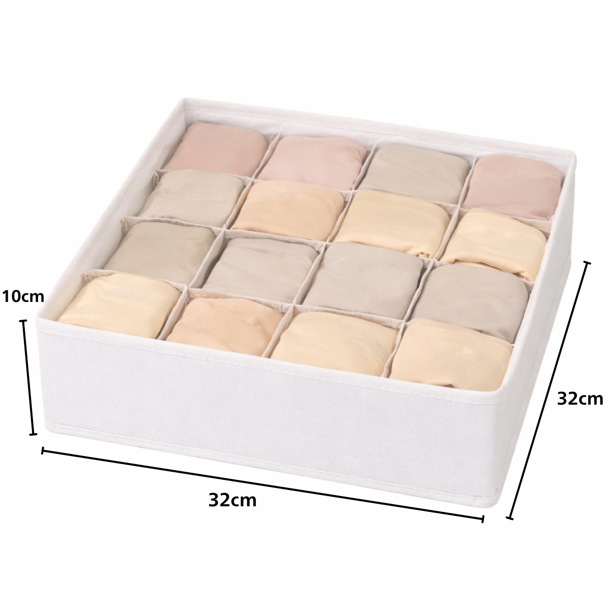 Organizador De Cajones Ropa Interior Blanco 16 Bolsillos 32x32x10cm-2