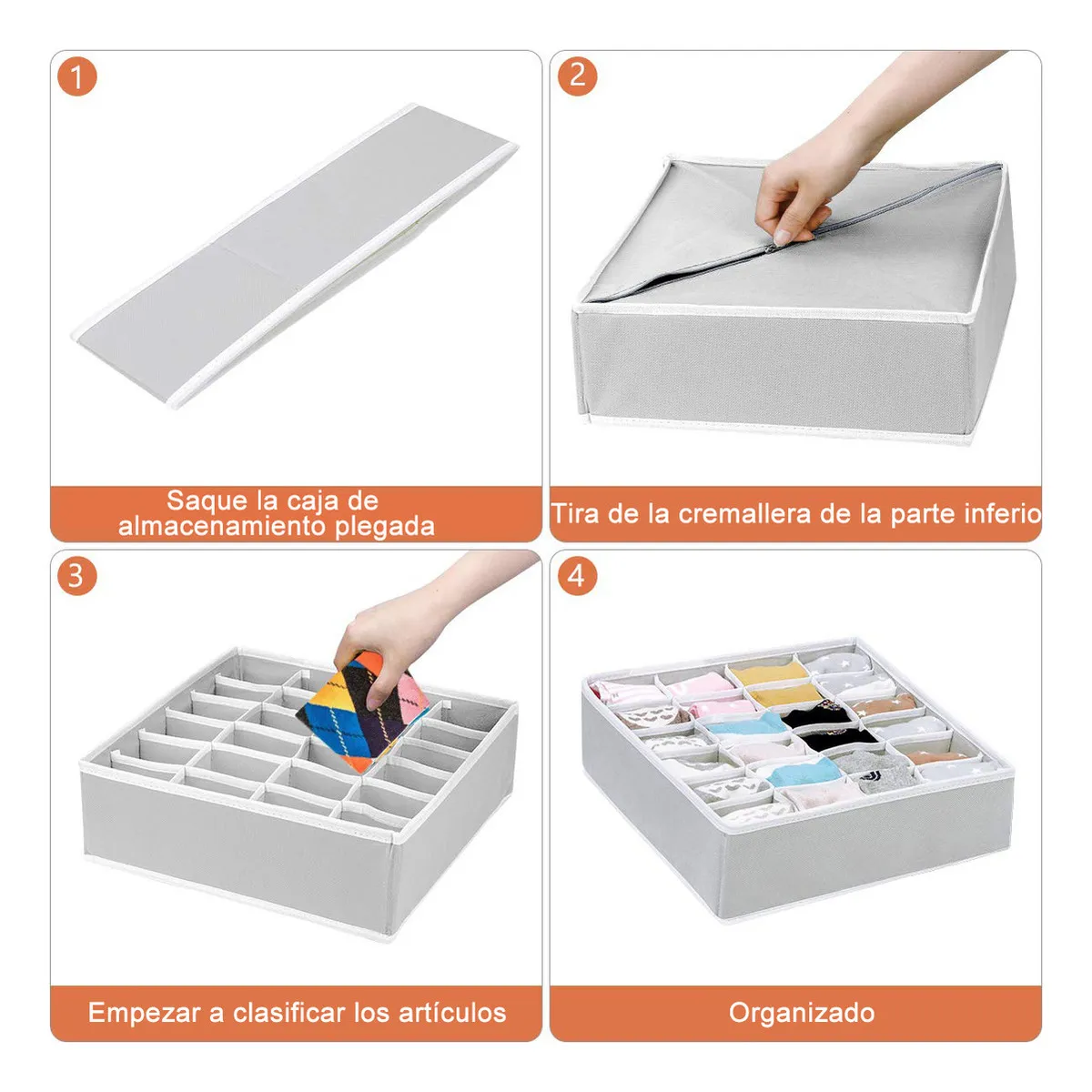 Organizador De Cajones Ropa Interior Blanco 16 Bolsillos 32x32x10cm-3