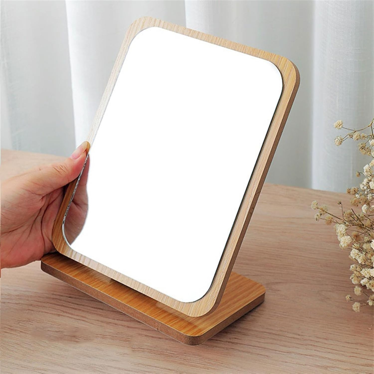 Espejo Escritorio De Mesa Decorativo Marco Madera Plegable-3