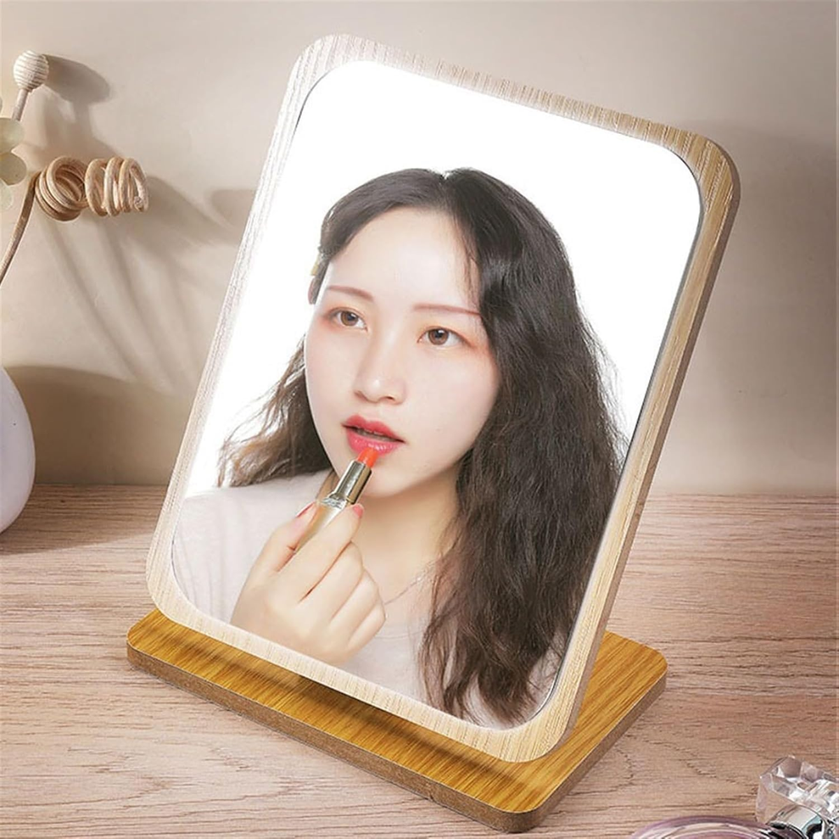 Espejo Escritorio De Mesa Decorativo Marco Madera Plegable-5