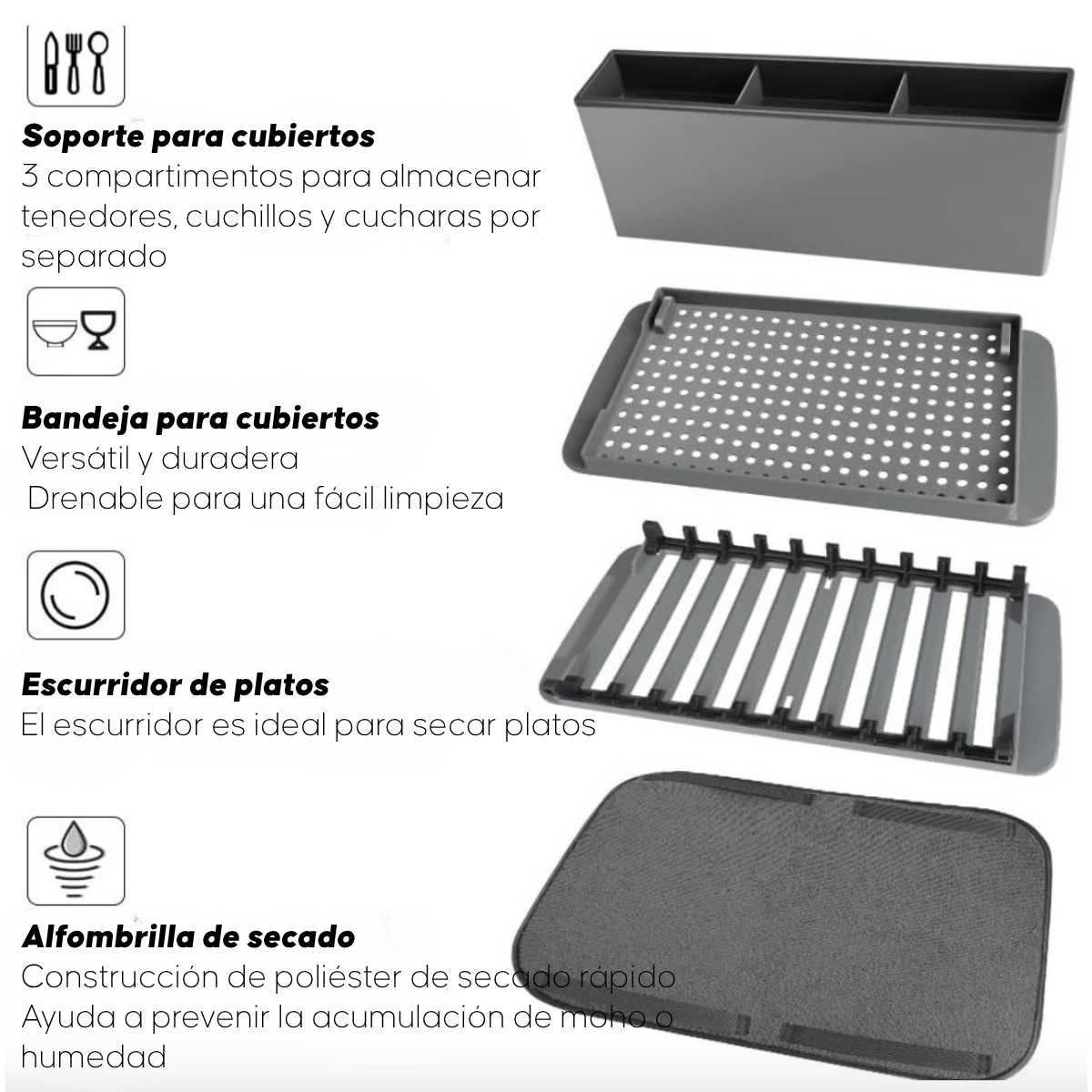 Secaplatos Escurridor De Loza Extensible Con Porta Cubiertos-3