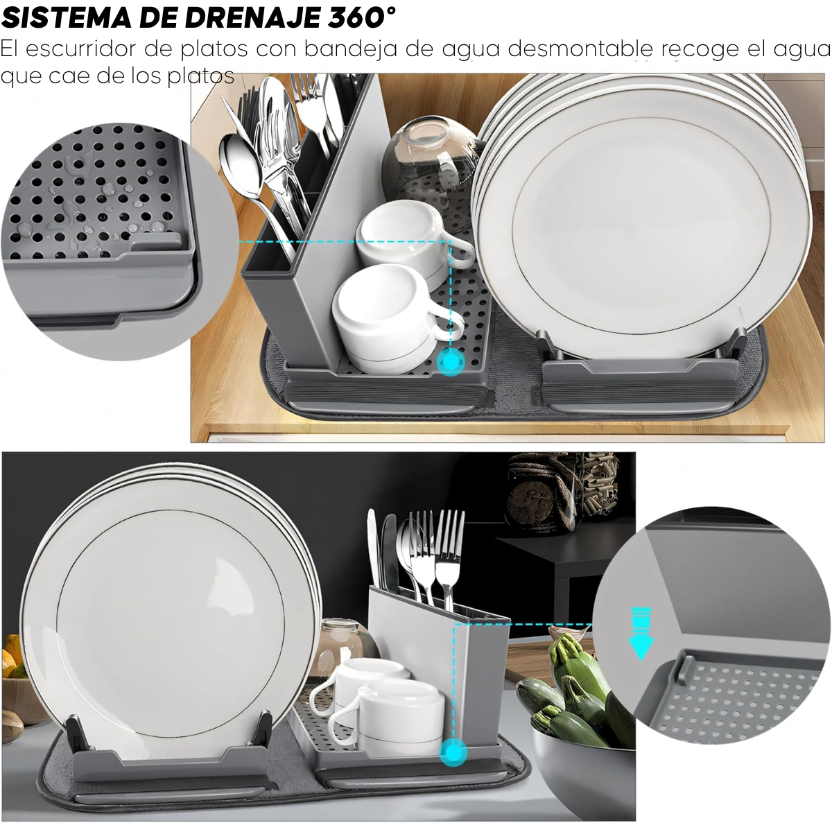 Secaplatos Escurridor De Loza Extensible Con Porta Cubiertos-4