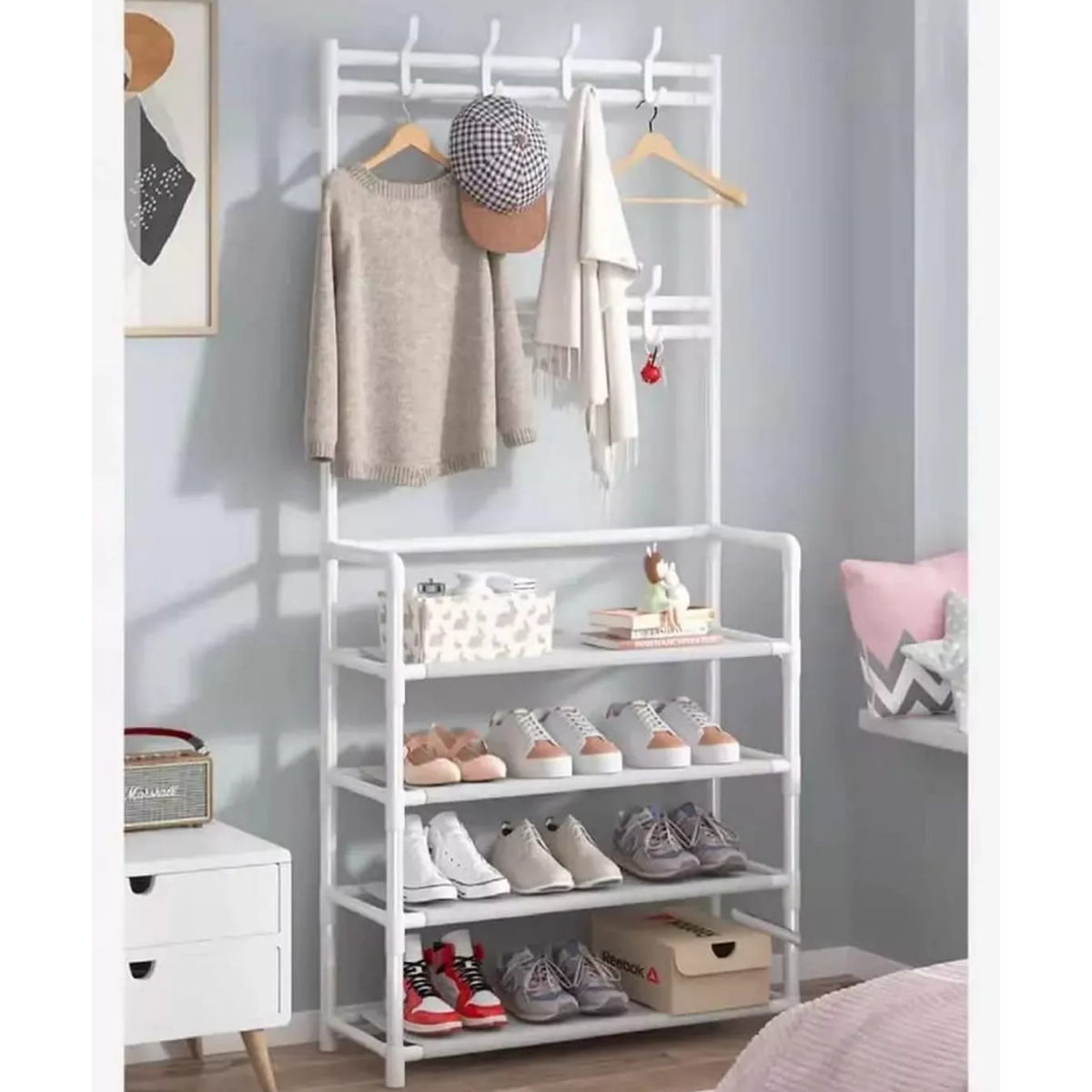 Perchero Organizador Ropa Colgante Metalico Estante Zapatero-3