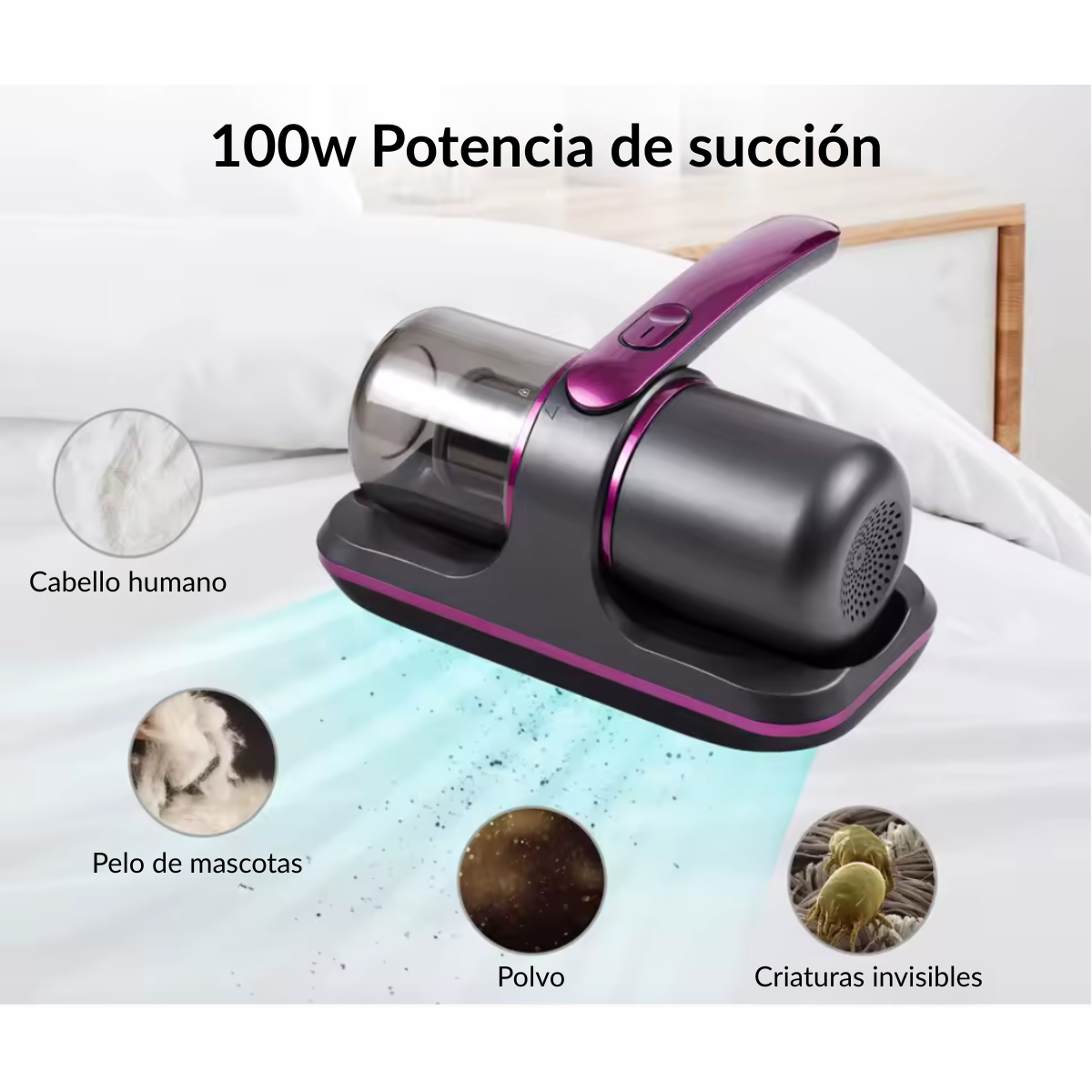 Aspiradora De Mano Inalámbrica Portátil Anti Ácaros Luz Uv-3