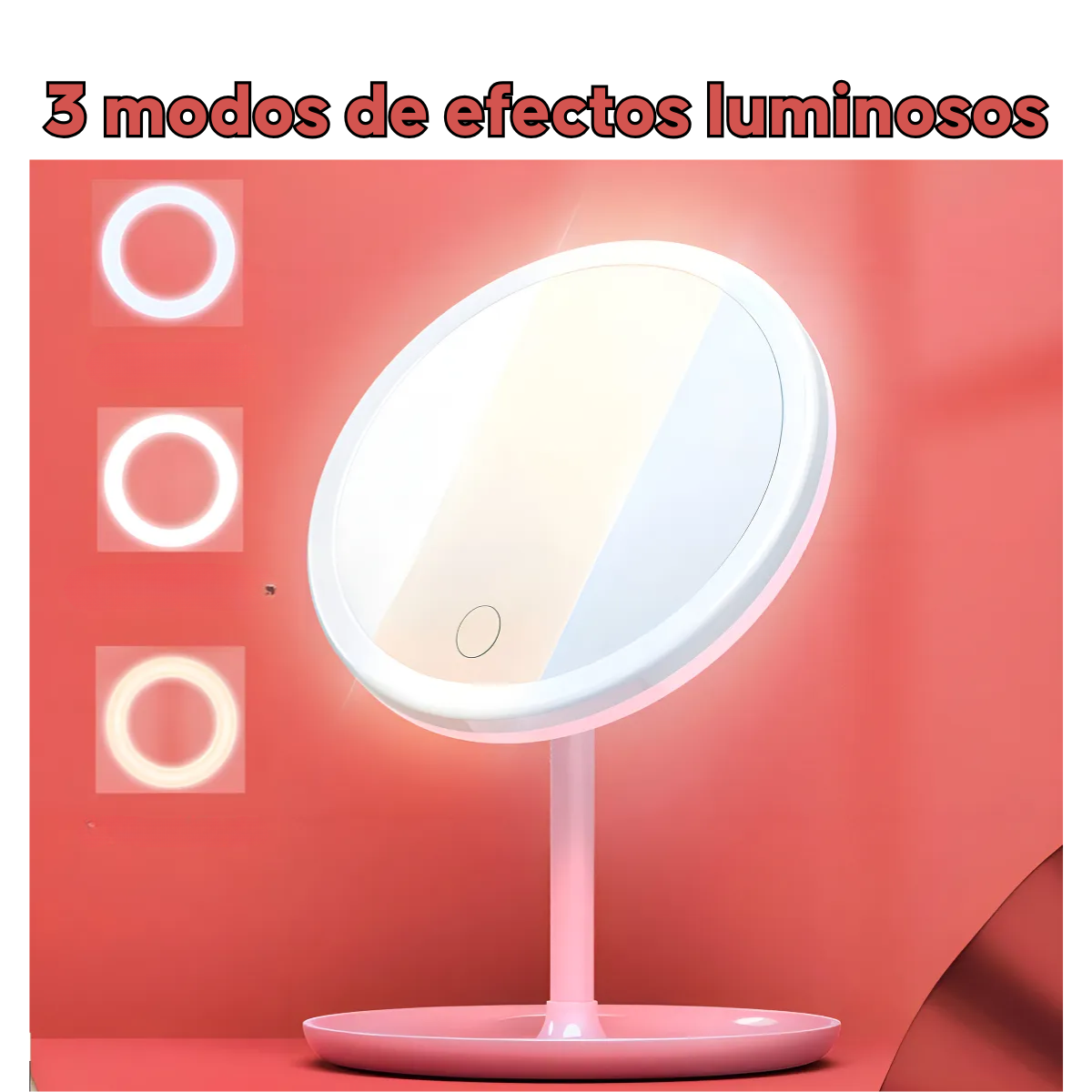 Espejo Maquillaje Circular Luz Led Y Base Organizador Joyas Rosa-2