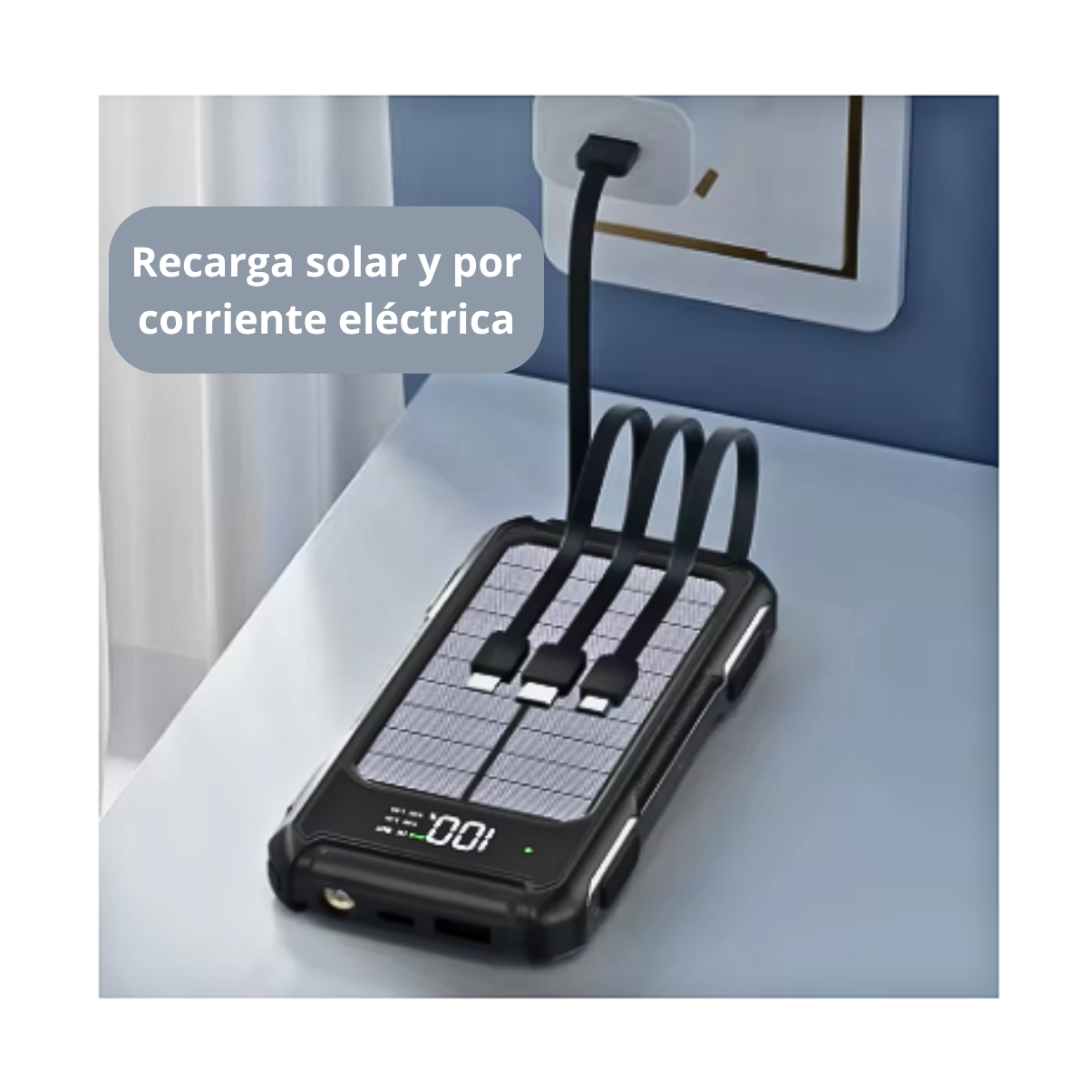 Cargador Portátil Power Bank 10000mah Recarga Solar 4 Cables-2