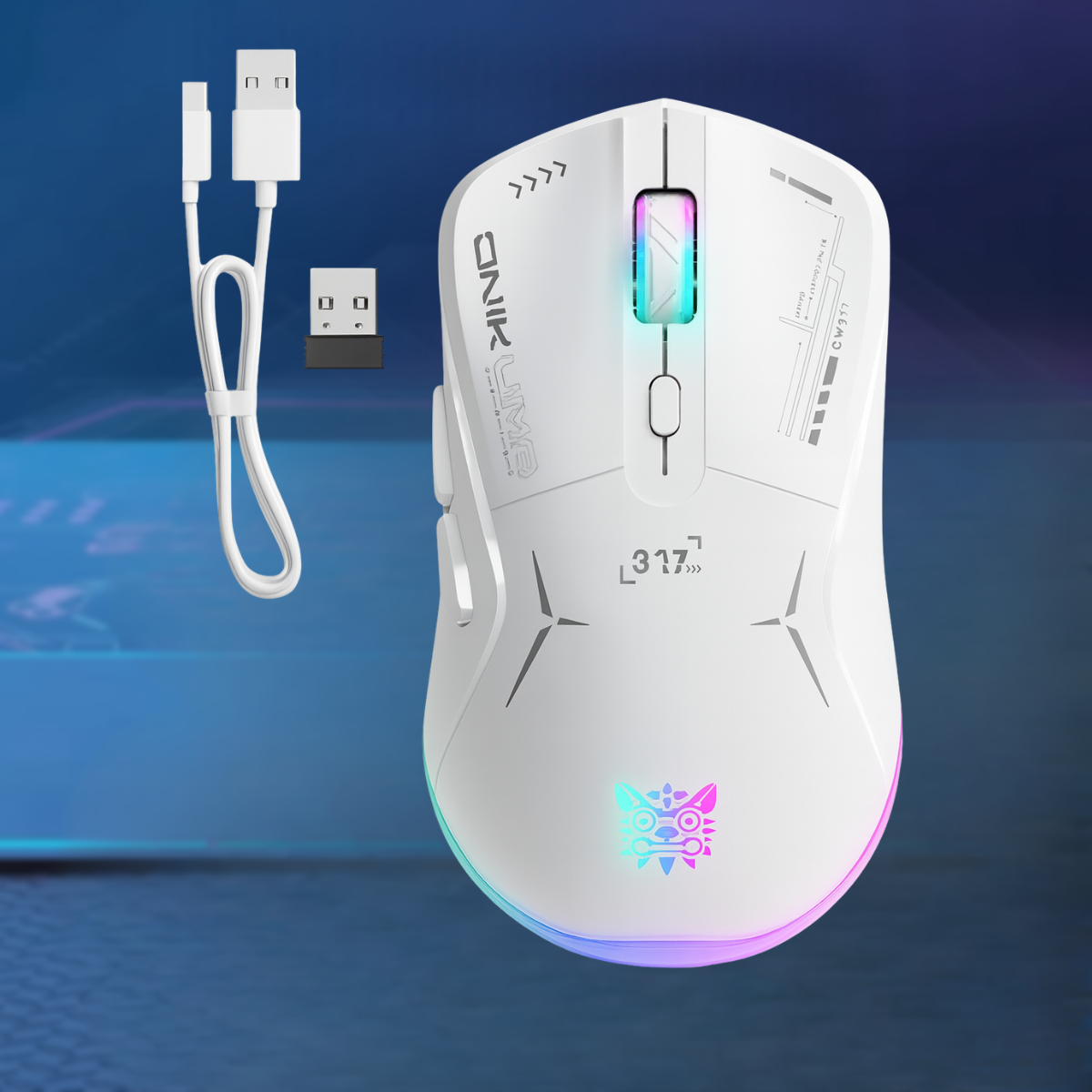 Mouse Gamer Blanco Luz Rgb Conexión Inalámbrica O Con Cable-3