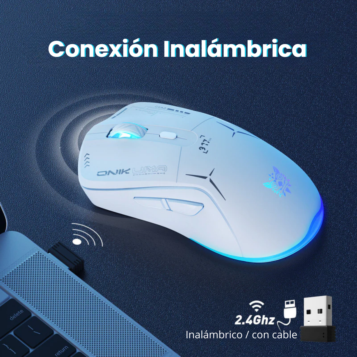 Mouse Gamer Blanco Luz Rgb Conexión Inalámbrica O Con Cable-4