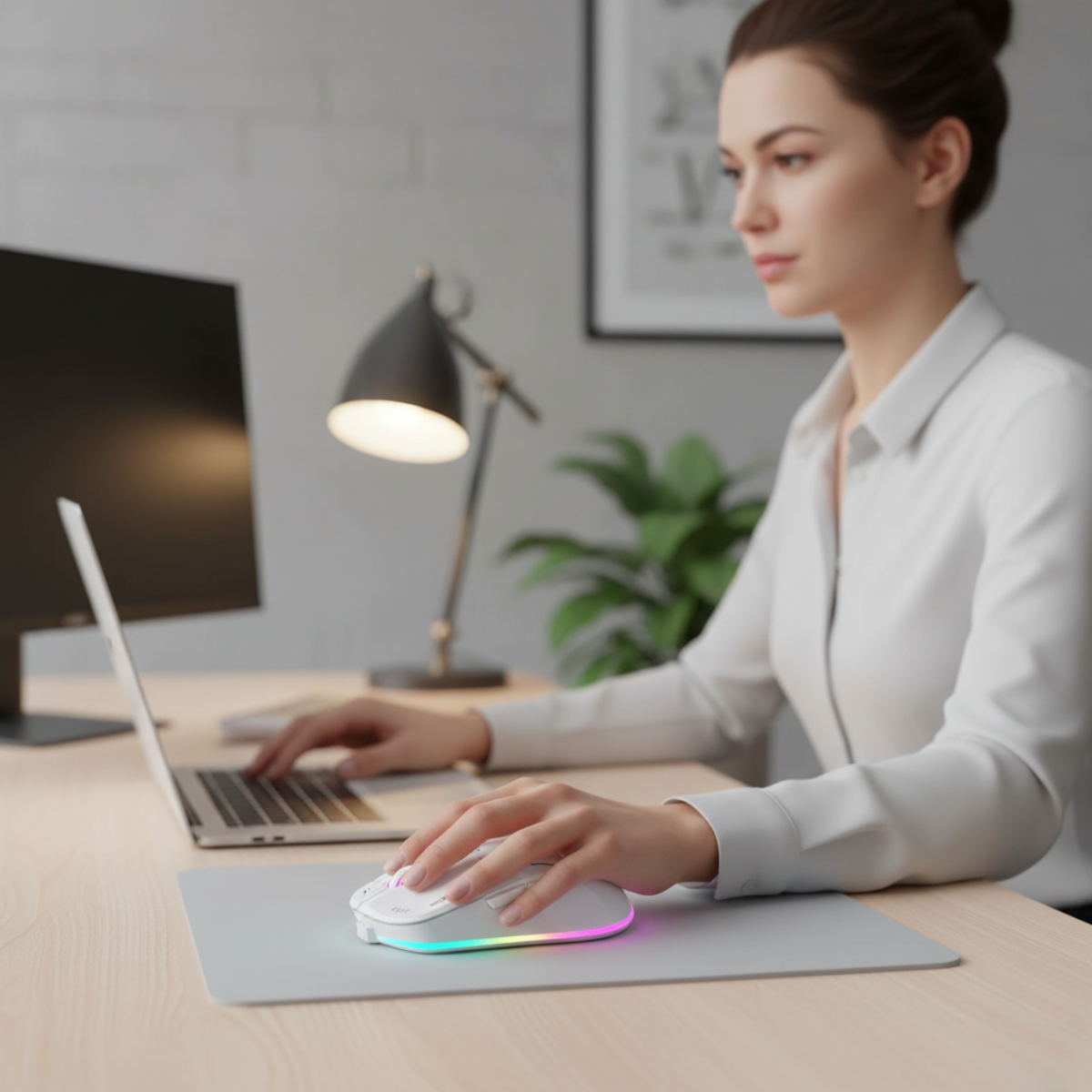 Mouse Gamer Blanco Luz Rgb Conexión Inalámbrica O Con Cable-5