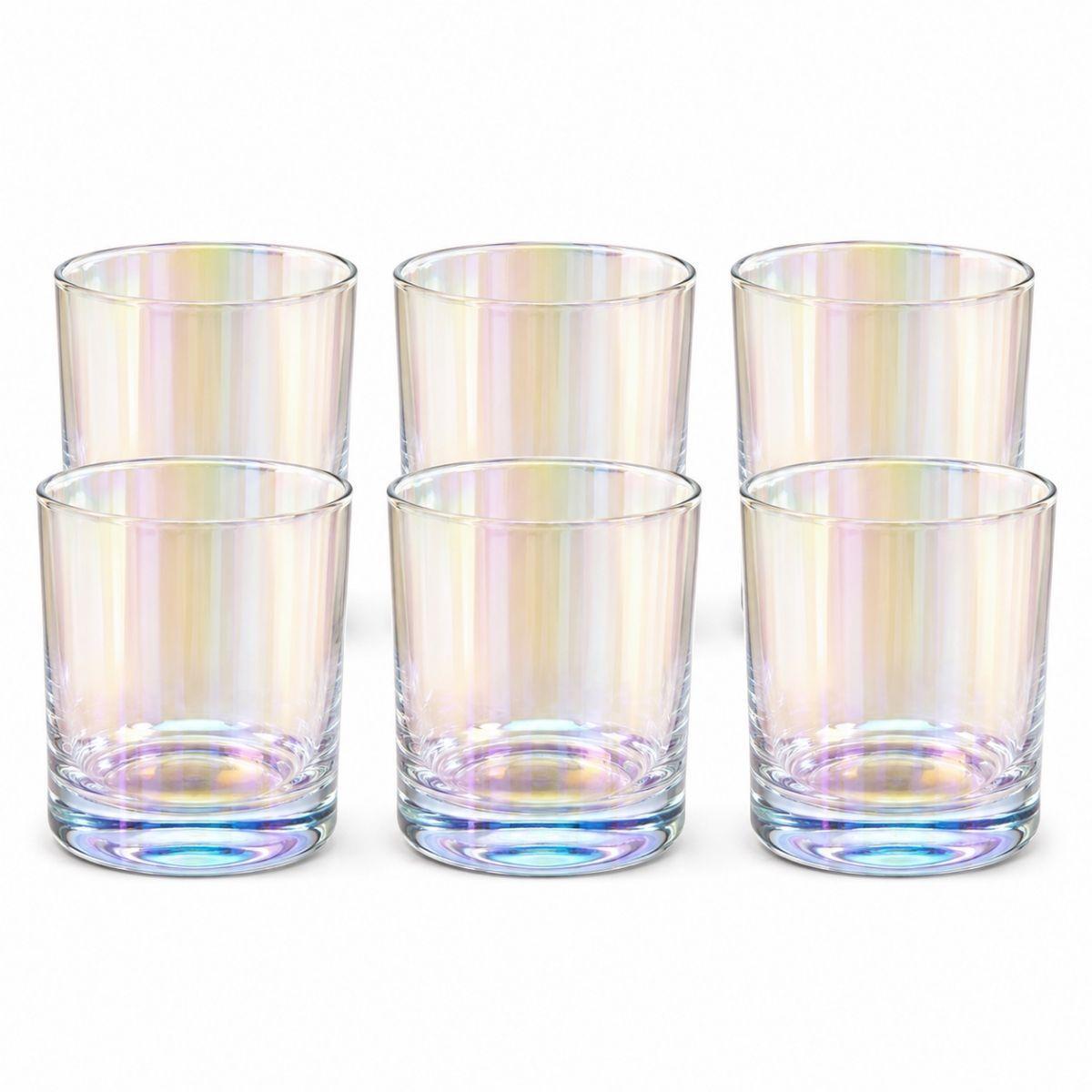 Set 6 Vasos Bajos Para Whisky Tragos Cristal Tornasol 410ml-0