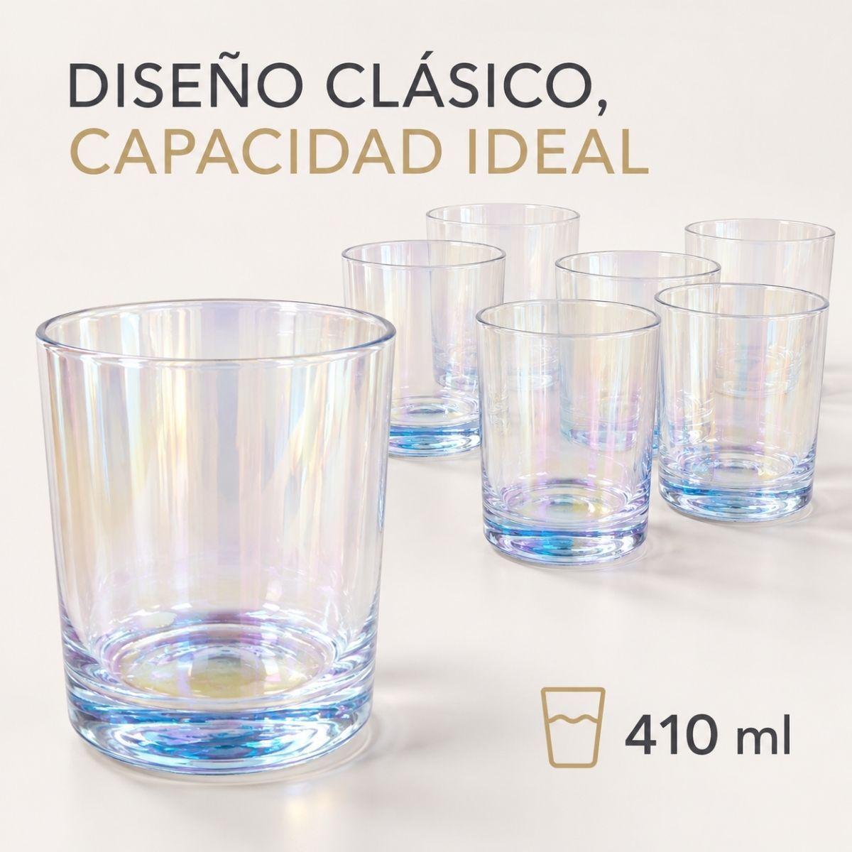 Set 6 Vasos Bajos Para Whisky Tragos Cristal Tornasol 410ml-1